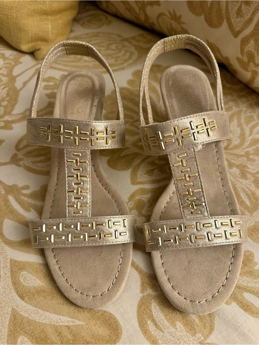 New York Transit Badges Earned Slingback Shimmer Wedge Sandals
